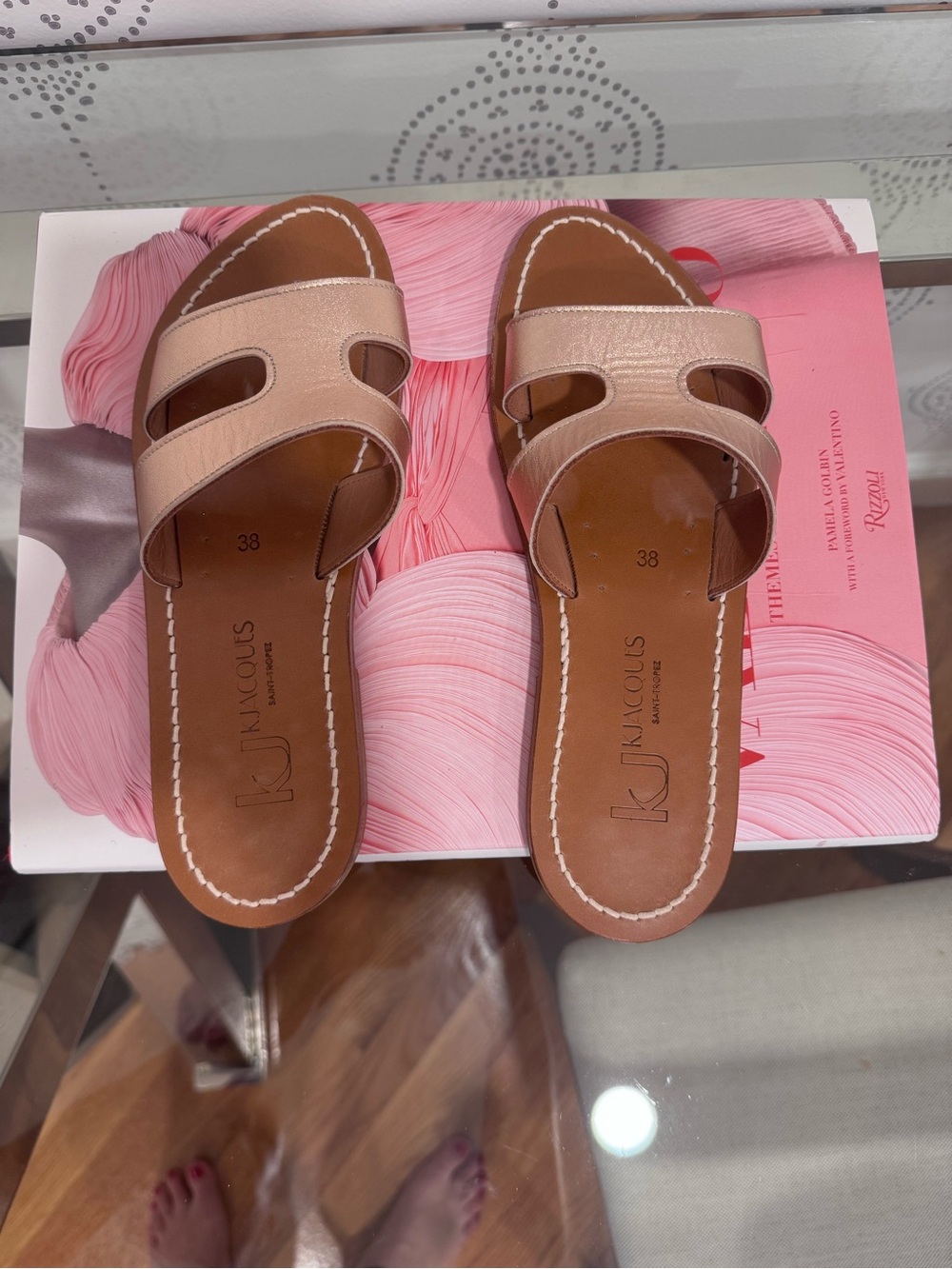 K.Jacques Rose Metallic Leather Slide Sandals